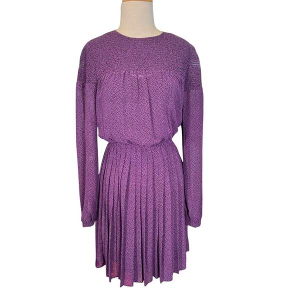 Michael Kors Leaf-Print Pleated Georgette Dress Size 4 Semi-Sheer Sleeves Flowy - Picture 1 of 10